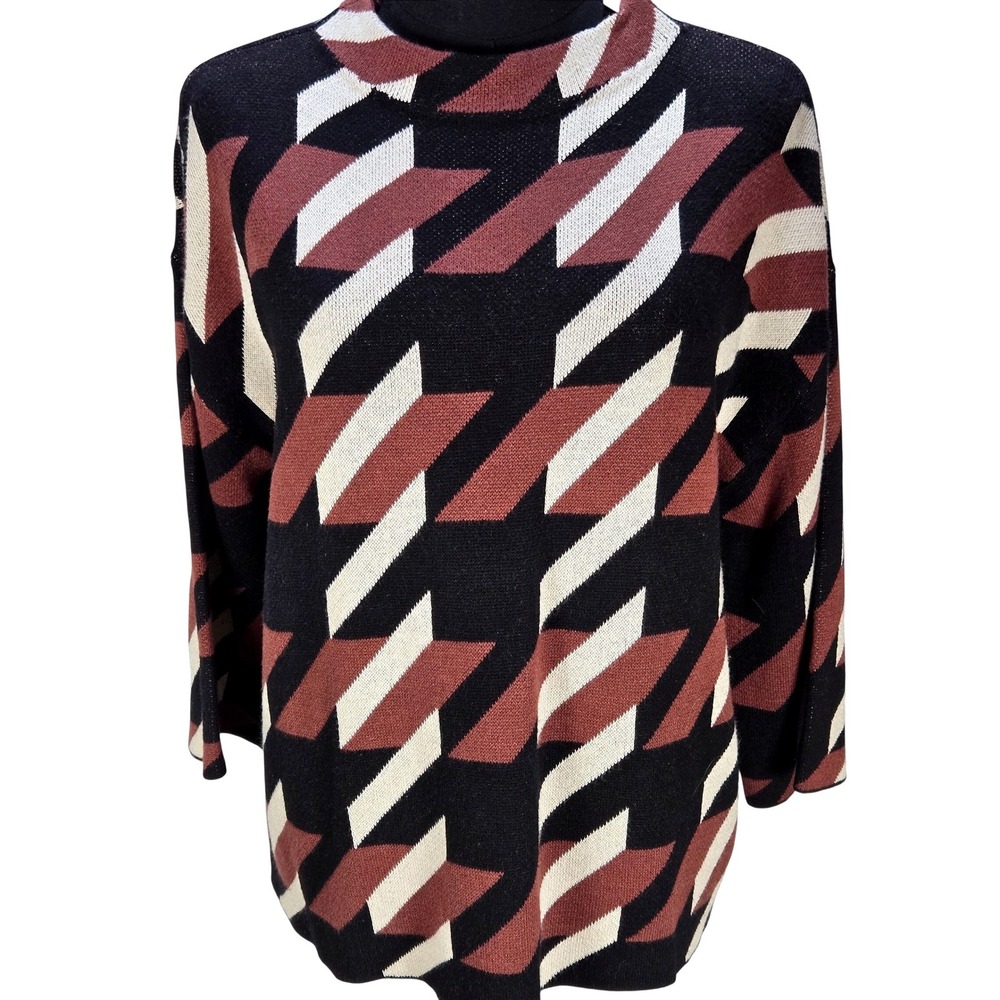 Women's Ann Taylor Small NWT Geometric Mock Neck Knit Sweater Abstract Mod